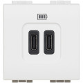 Bticino - chargeur 2 usb type-c 3a 15w livinglight 2 modules 230v ou 5v= - blanc