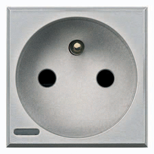 Prise 2P+T aluminium Bticino Axolute 16A 2 modules avec eclipses de protection