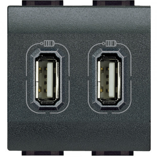 Prise double USB anthracite Bticino Livinglight 5V 230V 2 modules