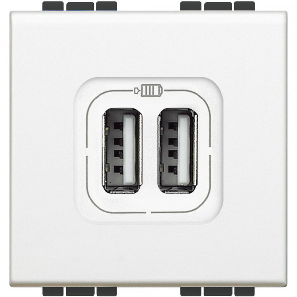 Prise double USB blanc Bticino Livinglight blanc 5V 230V 2 modules