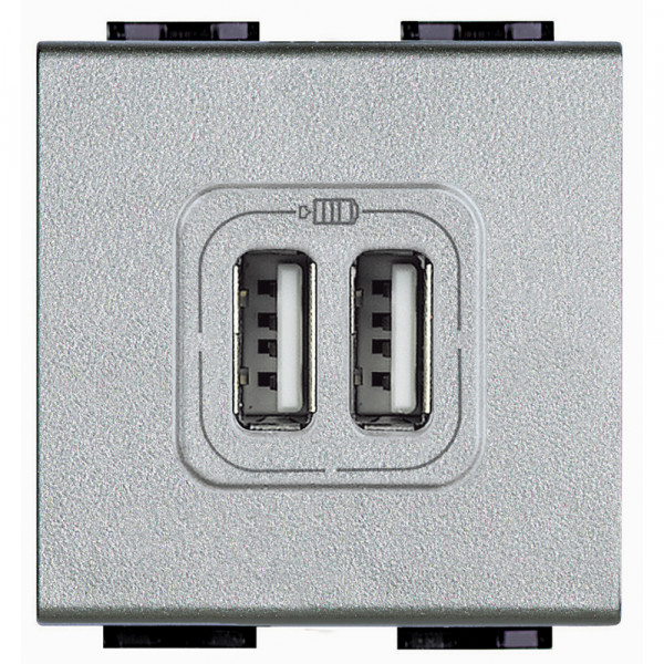 Prise double USB tech Bticino Livinglight 5V 230V 2 modules