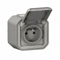 Prise de courant 2P+T étanche Plexo 16A 250V IP55 IK08 complète pour fixation saillie - gris