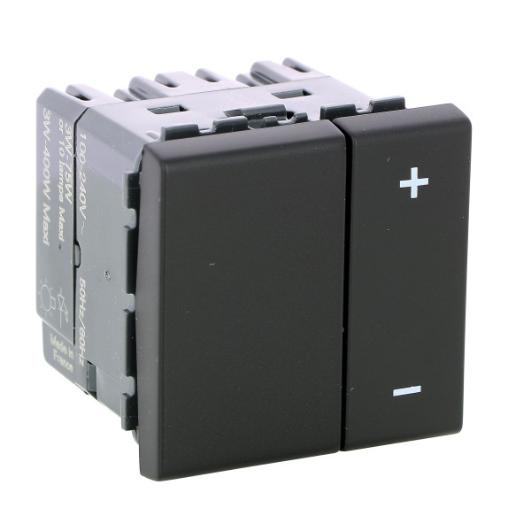 Interrupteur variateur Mosaic 400W toutes lampes 2 fils 2 modules - noir mat