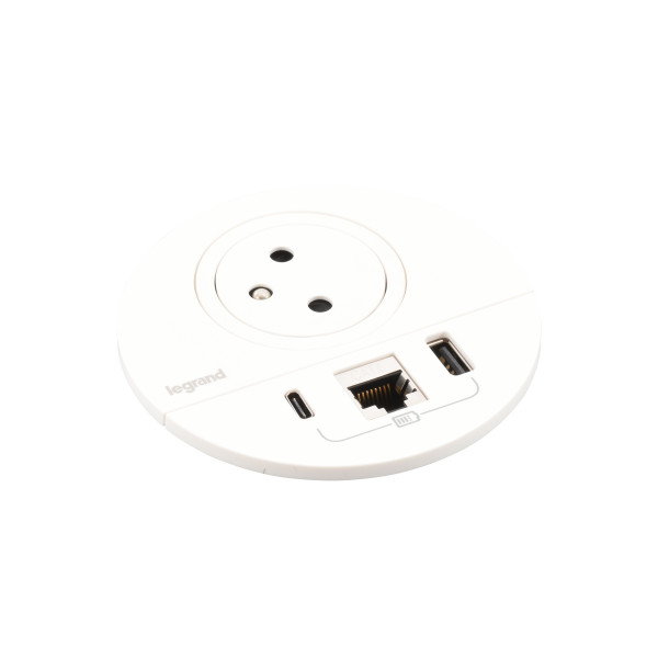 Disq80 incara 2p+t + usb a+c + rj45 + cordon fiche 2p+t - blanc