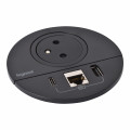 Prise d'Alimentation Noire Incara Disq 80 Legrand - 2 P + T - USB Type A et C - RJ45 - Cordon avec Fiche 2 P + T