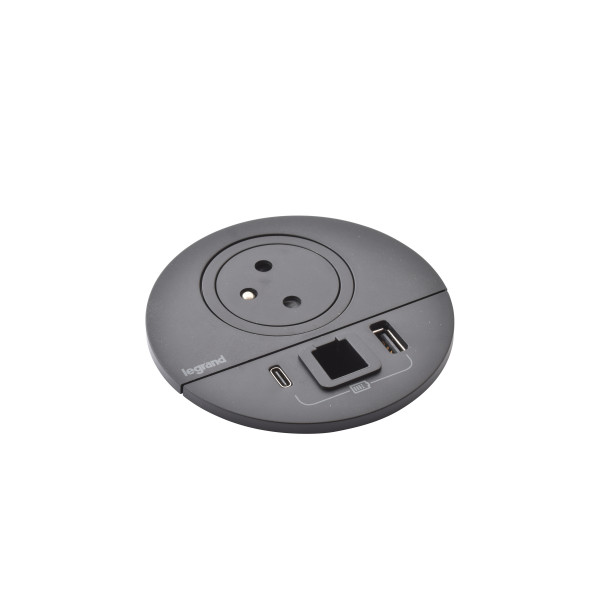 Disq80 incara 2p+t + usb a+c + sortie de câble + cordon fiche 2p+t - noir