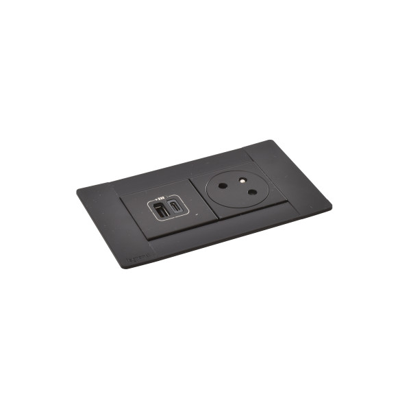 Multilink incara horizontal pour mobilier 2p+t + usb a+c - noir