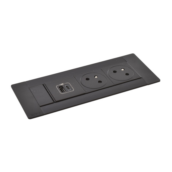 Multilink incara horizontal pour mobilier 2x2p+t + usb a+c - noir
