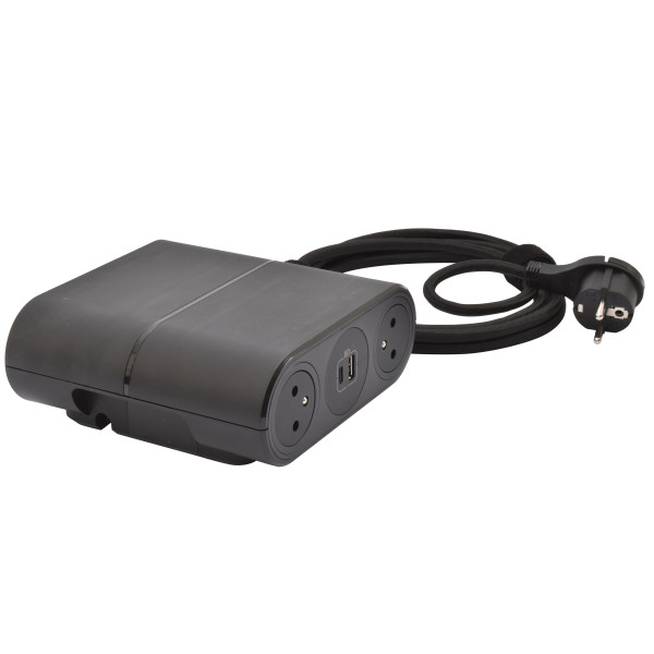 Link'on incara 4 prises 2p+t + 2 usb a+c et cordon 2p+t - noir