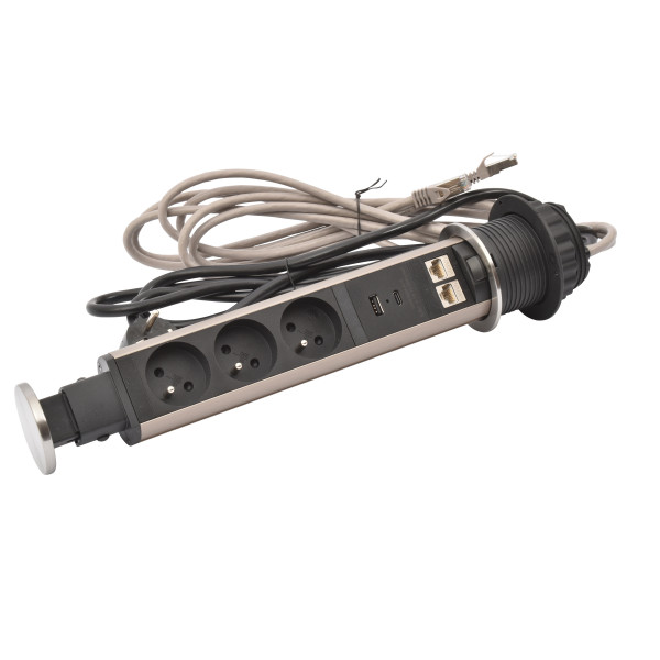 Tower 60 incara Ø60mm 3 prises 2p+t + 2 prises rj45 + 1 chargeur usb a+c