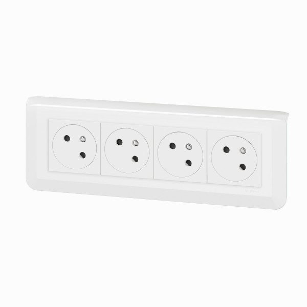Prise Quadruple Legrand Mosaic Surface Link 45° - Précâblée Avec Terre - Blanc - Fabriqué En France