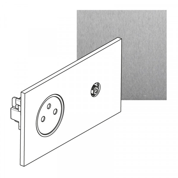 Prise de courant 2p+T + TV grand carré double horizontal Arnould ART épure acier brossé - Arnould - 67439