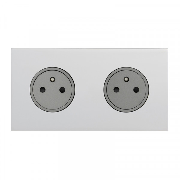 Double Prise de courant 2p+T grand carré double horizontal Arnould ART épure acier miroir