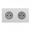Double Prise de courant 2p+T grand carré double horizontal Arnould ART épure acier miroir