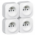 Lot de 4 prises de courant saillie avec terre Profil Eco complet - Blanc