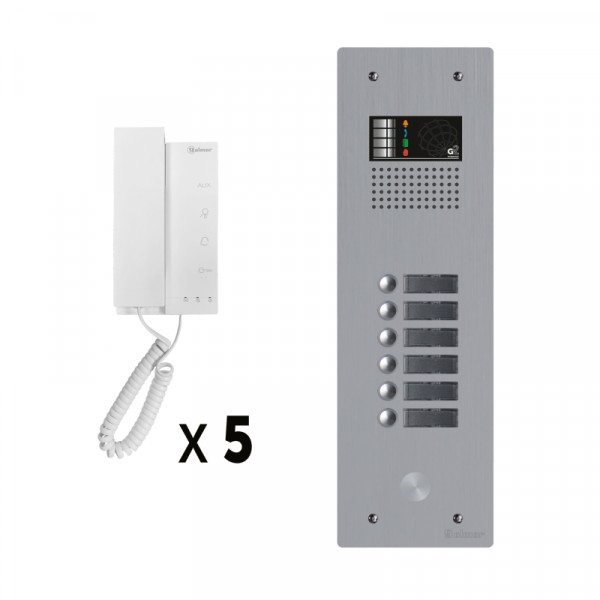 Kit audio 5 appels bus g2p avec platine monobloc alu 1 rangée 5 boutons
