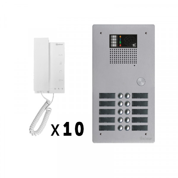 Kit 10 appels audio avec platine de rue aluminium 5mm gtv62