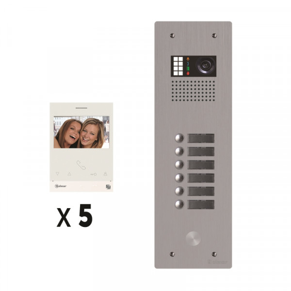 Kit vidéo 5 appels bus g2p avec platine monobloc alu 1 rangée 6 boutons