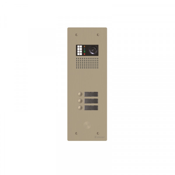 Platine monobloc alu audio/vidéo bus g2p 1 rangée 3 boutons champagne