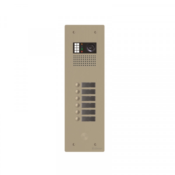 Platine monobloc alu audio/vidéo bus g2p 1 rangée 6 boutons champagne