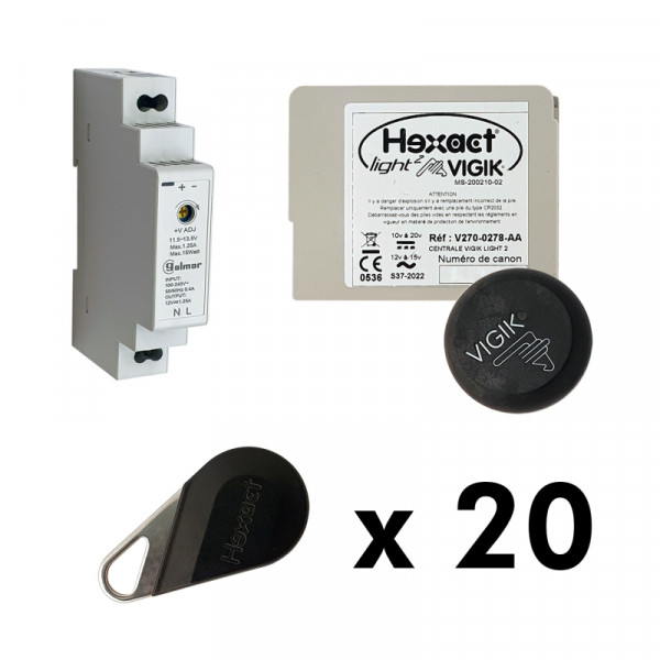 Kit centrale thexa lt2 avec 20 badges résidents et une alimentation talm1012/1