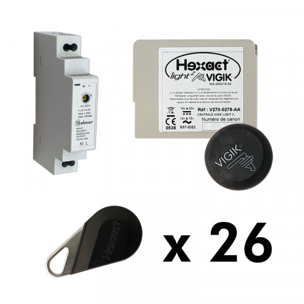 Kit centrale thexa lt2 avec 26 badges résidents et une alimentation talm1012/1