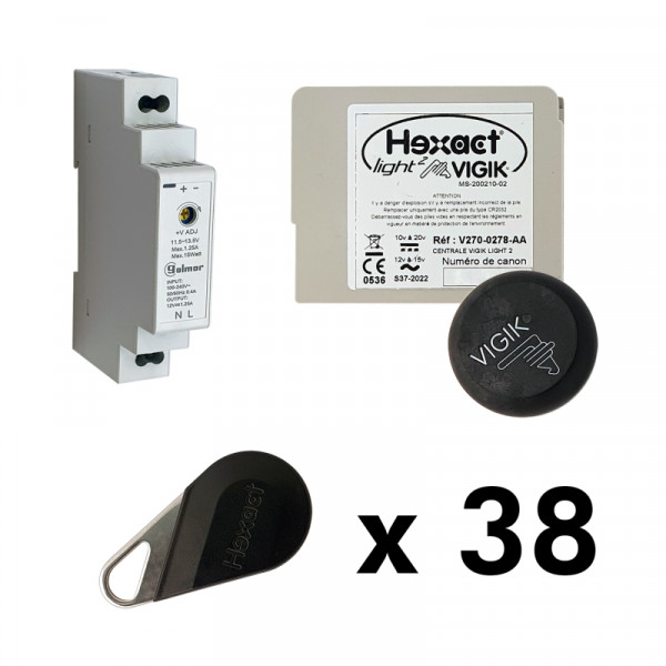 Kit centrale thexa lt2 avec 4 badges résidents et une alimentation talm1012/1
