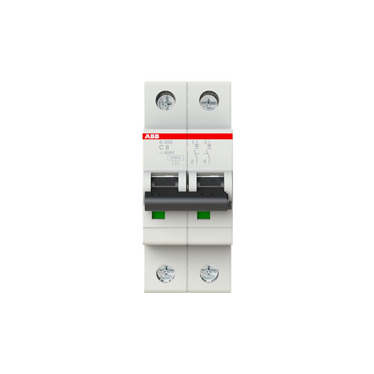Disjoncteur s202 2p 8a courbe c raccordement a vis - 10ka (2modules)
