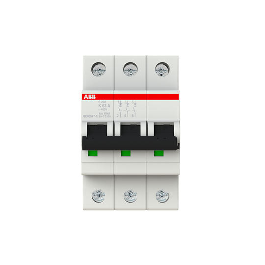 Disjoncteur s203 3p 63a courbe k raccordement à vis - 10ka (3modules)