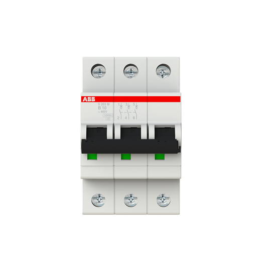 Disjoncteur s203m 3p 10a courbe b raccordement à vis - 15ka (3modules)