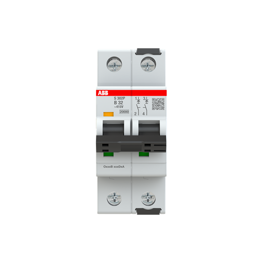 S300p-disjoncteur 2p-32a-courbe b-pdc 20000a-400vac 25ka-230vac 40ka-2 modules