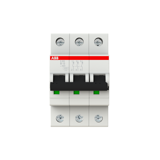 S200 disjoncteur modulaire- 3p - 13a courbe b - 6000a/10ka (3 modules)-peignable