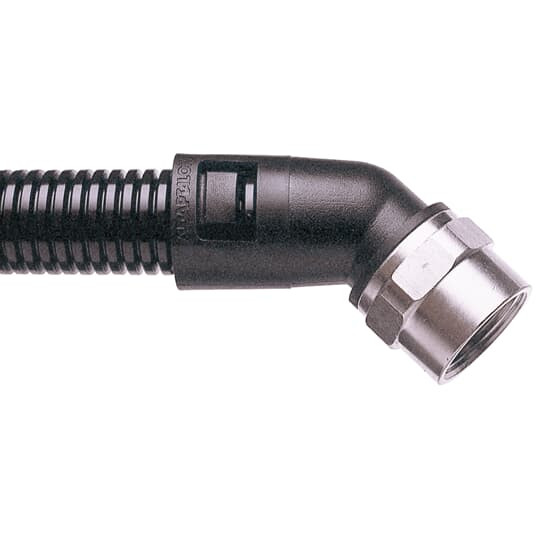 Raccord coudé 45° femelle - polyamide (nylon) 6 & laiton nickelé - pas métriqu..