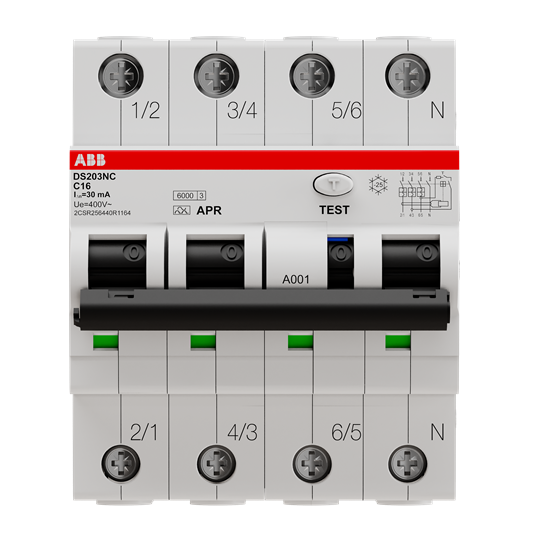 Disjoncteur diff.compact 3p+n (droite) 16a icu-10ka cbe c 30ma type apr immunisé
