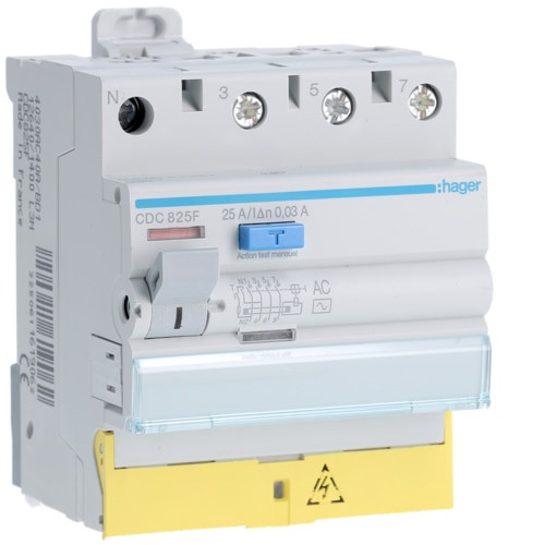 Interrupteur différentiel 3p+n 25a 30ma type ac à bornes décalées