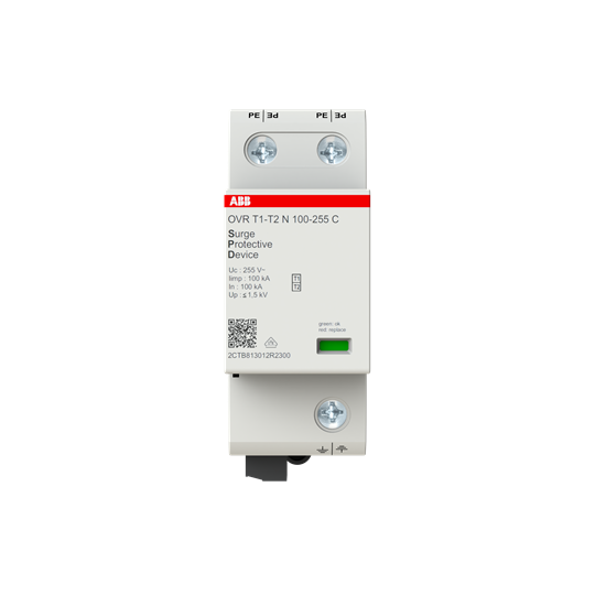 Parafoudre débrochable ovr t1-t2 iimp. 100ka - neutre - 230v - uc 255v - av. ts