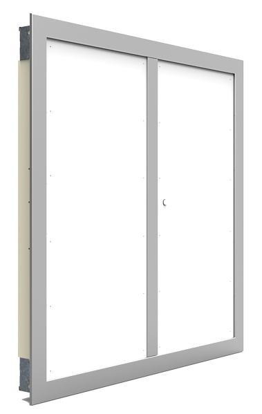 Volet de désenfumage à portillon 2 vantaux pour installation verticale ap. (KAMOUFLAGE 2V AP 540 X 475)