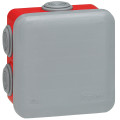 Boîte de dérivation carrée 80x80x45 étanche Legrand Plexo gris/rouge - embout (7) -IP55/IK07- 960°C