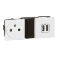 Prise 2p+t et prise double usb blanc mosaic