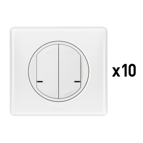 Lot de 10 interrupteurs doubles connectés Céliane With Netatmo - blanc complet