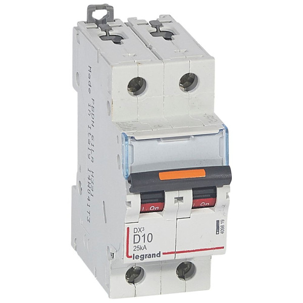 Disjoncteur dx³-vis/vis-2p-230/400v~-10a-25ka-courbe d-prot.départ-peigne hx³ trad 2p