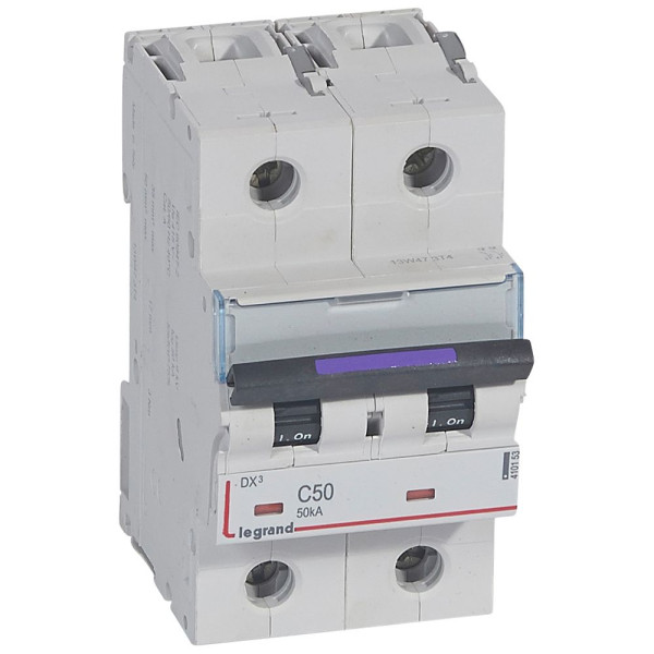 Disjoncteur magnéto-thermique dx³ - 2p - 50 a - 50 ka - courbe c