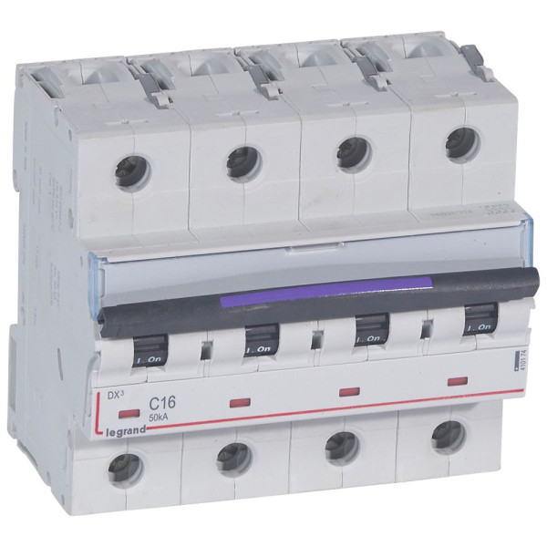 Disjoncteur magnéto-thermique dx³ - 4p - 16 a - 50 ka - courbe c