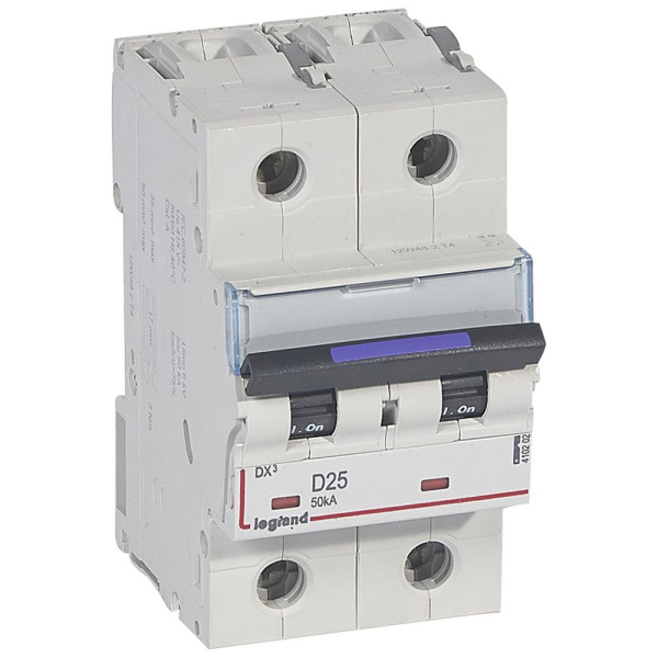 Disjoncteur magnéto-thermique dx³ - 2p - 25 a - 50 ka - courbe d