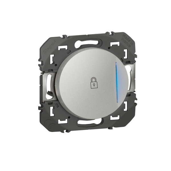 Poussoir aluminium Legrand Dooxie avec voyant lumineux et marquage cadenas 6A 250V