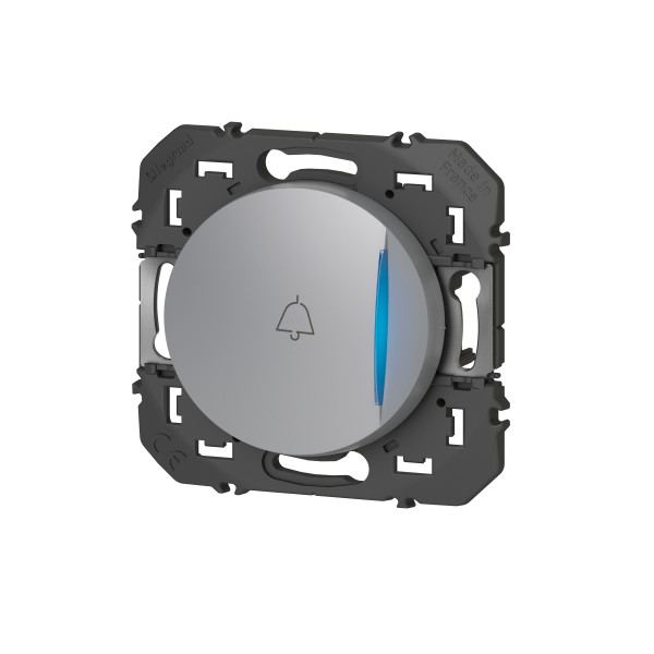Poussoir aluminium Legrand Dooxie avec voyant lumineux et marquage sonnette 6A 250V