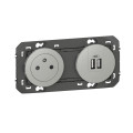 Prise de courant 2P+T et prise 2USB aluminium Legrand Dooxie précâblées surface et USB TypeA 3A