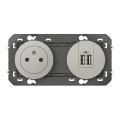 Prise de courant 2P+T et prise 2USB aluminium Legrand Dooxie précâblées surface et USB TypeA 3A