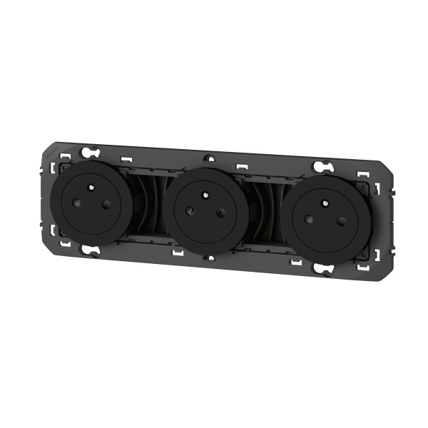 Triple prise de courant 2P+T noir mat Legrand Dooxie surface précâblées 16A
