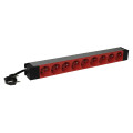 PDU standard 19pouces 1U LCS³ avec 9 prises 2P+T rouges à détrompage et cordon d'alimentation 3m avec fiche 2P+T 16A Legrand